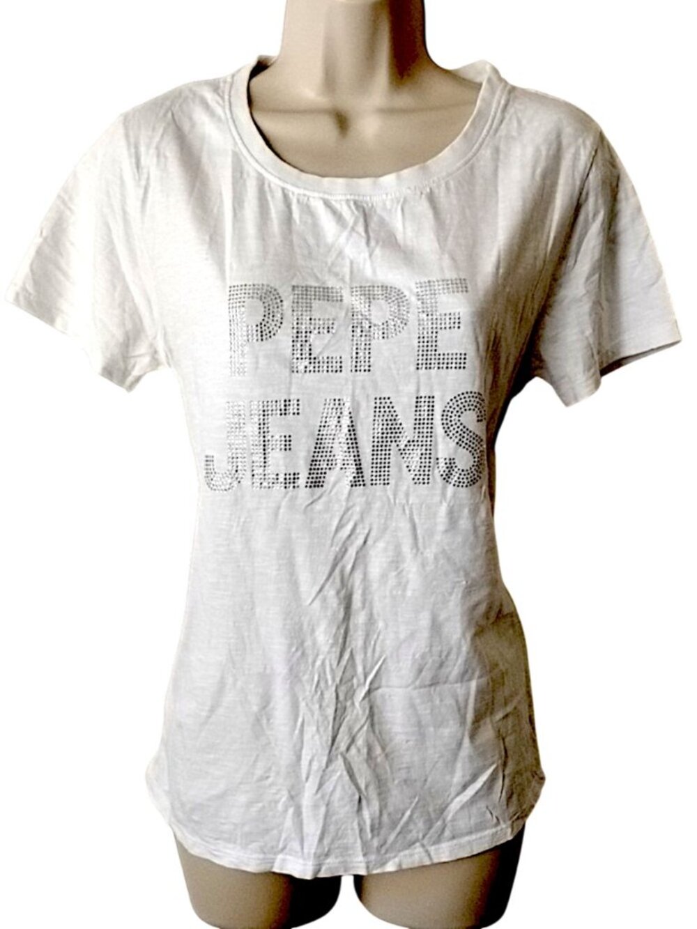 Pepe Jeans Silver Studded Bling Fitted T-shirt L White